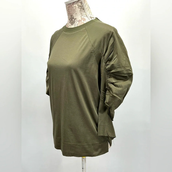 PROLOGUE Military green ruched sleeve crew neck top size S. - Picture 3 of 12